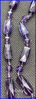 1920s Art Deco Necklace Faceted Amethyst Hand Knot Bead Opera Length 57 in