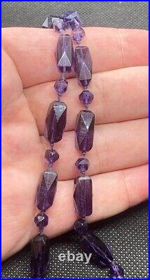 1920s Art Deco Necklace Faceted Amethyst Hand Knot Bead Opera Length 57 in