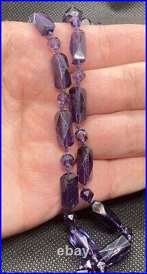 1920s Art Deco Necklace Faceted Amethyst Hand Knot Bead Opera Length 57 in