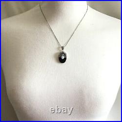 1920s Art Deco Sterling Silver Marcasite Opal Oval black onyx Pendant Necklace