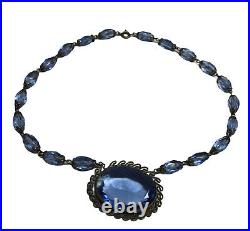 1920s Necklace, Art Deco Blue Cezh Glass Necklace 15