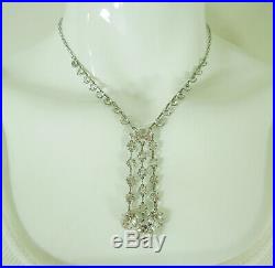 1920s Sterling Silver Art Deco Necklace Lavaliere Bezel Crystal 2.5 Inch Pendant
