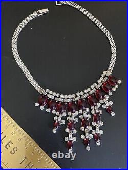1930 Art Deco KTF Trifari poured glass red gripoix waterfall necklace