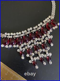 1930 Art Deco KTF Trifari poured glass red gripoix waterfall necklace