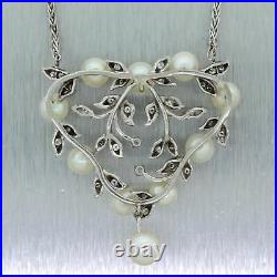 1930's Antique Art Deco 14k White Gold 1ctw Diamond & Pearl 20 Necklace