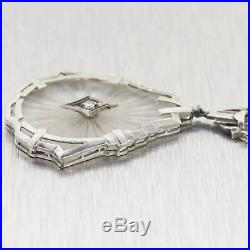1930's Antique Art Deco 14k White Gold Camphor Glass & Diamond 16 Necklace