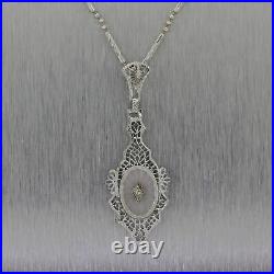 1930's Antique Art Deco 14k White Gold Camphor Glass Diamond 16 Necklace