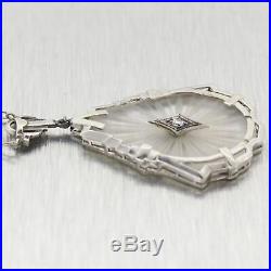 1930's Antique Art Deco 14k White Gold Camphor Glass & Diamond 16 Necklace