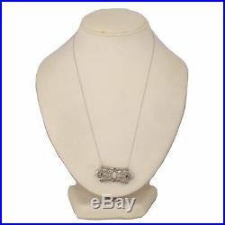 1930's Antique Art Deco 14k White Gold Diamond & Emerald Filigree 18 Necklace