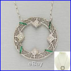 1930's Antique Art Deco 14k White Gold Diamond Filigree Necklace