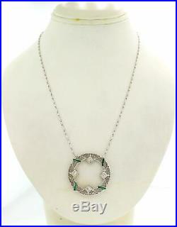 1930's Antique Art Deco 14k White Gold Diamond Filigree Necklace