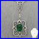 1930’s Antique Art Deco 14k White Gold Synthetic Emerald Filigree 16 Necklace