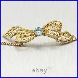 1930's Antique Art Deco 14k Yellow Gold 0.50ctw Blue Zircon Bow 16 Necklace