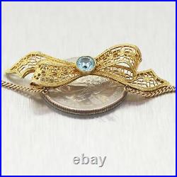 1930's Antique Art Deco 14k Yellow Gold 0.50ctw Blue Zircon Bow 16 Necklace