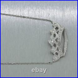 1930's Antique Art Deco 18k White Gold 0.50ctw Diamond Crown 19 Necklace