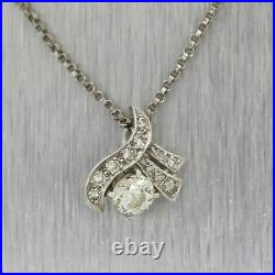 1930's Antique Art Deco Platinum 0.60ctw Diamond Pendant 18 Necklace