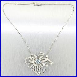 1930's Antique Art Deco Platinum 7.50ctw Diamond & Aquamarine 16 Necklace