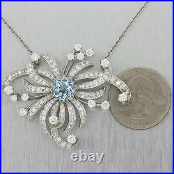 1930's Antique Art Deco Platinum 7.50ctw Diamond & Aquamarine 16 Necklace