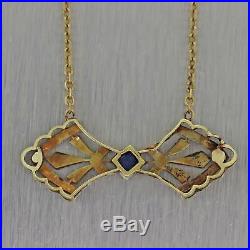 1930's Antique Art Deco Platinum Sapphire Pendant Chain Necklace