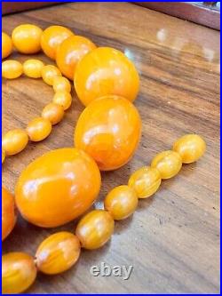 1930's Art Deco Butterscotch Amber Bakelite Catalin Necklace Barrel Beads 52gr