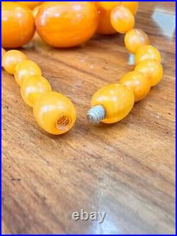 1930's Art Deco Butterscotch Amber Bakelite Catalin Necklace Barrel Beads 52gr