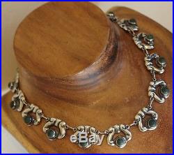 1930's ELNA Mexico Sterling Chalcedony Art Deco Swirls Repousse Link Necklace