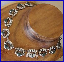 1930's ELNA Mexico Sterling Chalcedony Art Deco Swirls Repousse Link Necklace