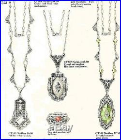 1930s ART DECO LAVALIER Necklace 15 PINK SAPPHIRE Paste Heavy RHODIUM Plate FAB
