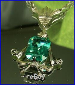 1930s ART DECO LAVALIER Necklace 3.8ct TEAL Green TOURMALINE Sterling 16 FAB