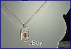 1930s ART DECO Necklace STERLING FILIGREE Lacework & CRYSTAL Glass Amethyst FAB