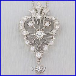 1930s Antique Art Deco 14K White Gold Ornate 1CTW Diamond Necklace D8