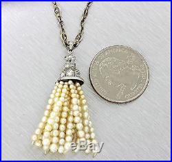 1930s Antique Art Deco 14k White Gold. 20ctw Diamond Pearl Pendant Necklace