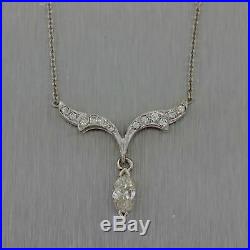 1930s Antique Art Deco 14k White Gold. 75ctw Diamond Pendant Necklace