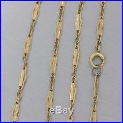 1930s Antique Art Deco 14k Yellow Gold Long Fancy Plaque Chain Link Necklace 24