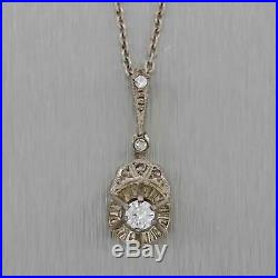 1930s Antique Art Deco 18k Gold. 25ct Solitaire Diamond Drop Pendant Necklace