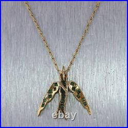 1930s Antique Art Deco 18k Yellow Gold Diamond Emerald Swallow Bird 16 Necklace