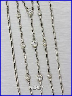 1930s Antique Art Deco Estate Solid Platinum 1.50ctw Diamond Chain Link Necklace