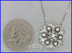 1930s Antique Art Deco Filigree 14k White Gold 1.00ctw Diamond Pendant Necklace