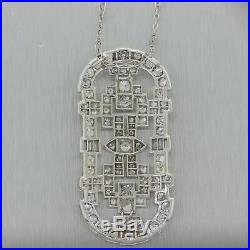 1930s Antique Art Deco Platinum 5.00ctw Diamond Pendant Chain Necklace