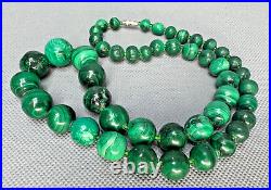 1930s Art Deco Arts&Crafts Green Malachite Graduated Beads Necklace 117gr