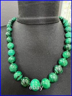 1930s Art Deco Arts&Crafts Green Malachite Graduated Beads Necklace 117gr