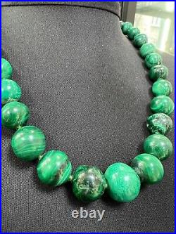 1930s Art Deco Arts&Crafts Green Malachite Graduated Beads Necklace 117gr