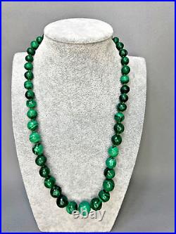 1930s Art Deco Arts&Crafts Green Malachite Graduated Beads Necklace 117gr