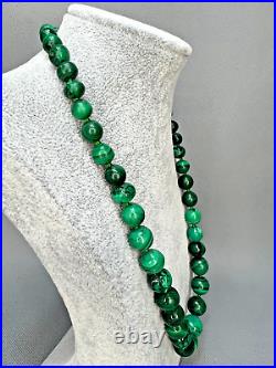 1930s Art Deco Arts&Crafts Green Malachite Graduated Beads Necklace 117gr