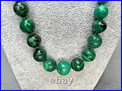 1930s Art Deco Arts&Crafts Green Malachite Graduated Beads Necklace 117gr