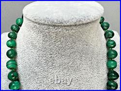 1930s Art Deco Arts&Crafts Green Malachite Graduated Beads Necklace 117gr