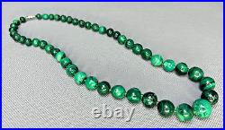 1930s Art Deco Arts&Crafts Green Malachite Graduated Beads Necklace 117gr