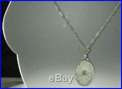 1930s Art Deco CAMPHOR GLASS Necklace SUNRAY CRYSTAL 17.5 PAPER CLIP Chain FAB