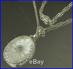 1930s Art Deco CAMPHOR GLASS Necklace SUNRAY CRYSTAL 17.5 PAPER CLIP Chain FAB