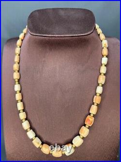 1930s Art Deco Conch Shell Beads Graduated Necklace Brass Spacers 20